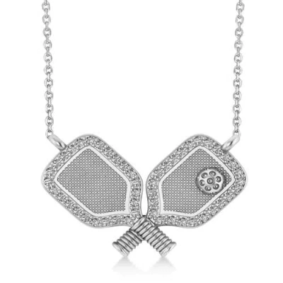 Allurez Diamond Large Dual  Pickleball Paddle Pendant Necklace 14k In Gray