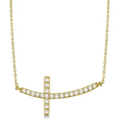 Allurez Diamond Sideways Curved Cross Pendant Necklace 14k In Pink