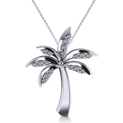 Allurez Diamond Summer Palm Tree Pendant Necklace 14k In Silver