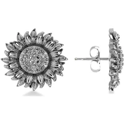 Allurez Diamond Sunflower Shaped Earrings 14k In Silver