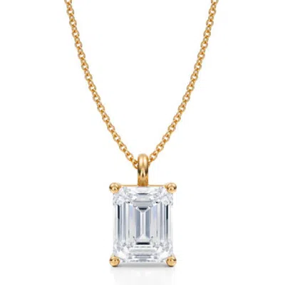 Allurez Emerald Solitaire Lab Diamond Pendant Necklace 14k 3.50ct In Yellow Gold