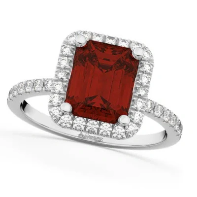 Allurez Emerald-cut Lab Garnet & Diamond Engagement Ring 14k In Silver