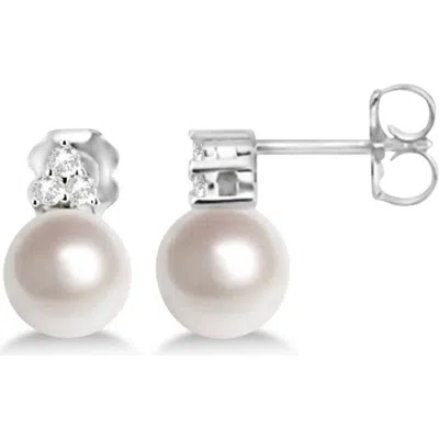 Allurez Freshwater Cultured Pearl & Diamond Stud Earrings 14k In Metallic