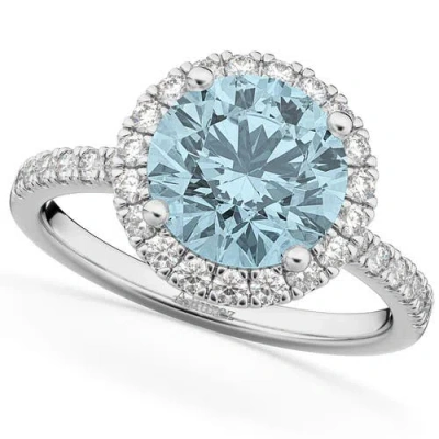 Allurez Halo Aquamarine & Diamond Engagement Ring 14k In Metallic