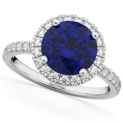 Allurez Halo Blue Sapphire & Diamond Engagement Ring 14k In Red