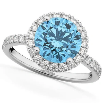 Allurez Halo Blue Topaz & Diamond Engagement Ring 14k In White