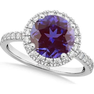 Allurez Halo Lab Alexandrite & Diamond Engagement Ring 14k In Purple