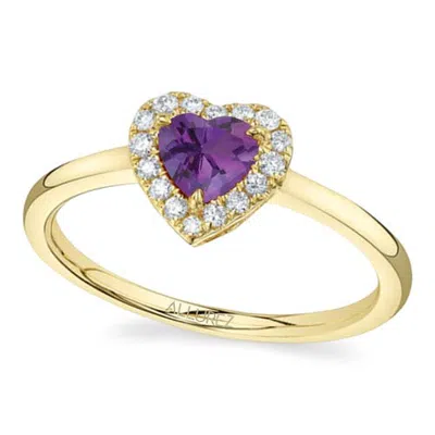 Allurez Heart Lab Gemstone & Round Diamond Halo Ring 14k 0.67ct In Amethyst/yellow Gold