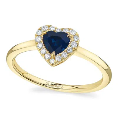 Allurez Heart Lab Gemstone & Round Diamond Halo Ring 14k 0.67ct In Sapphire/yellow Gold