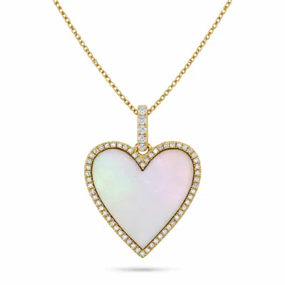 Allurez Heart Mother Of Pearl & Round Diamond Pendant Necklace 14k In 2.62ct/yellow Gold
