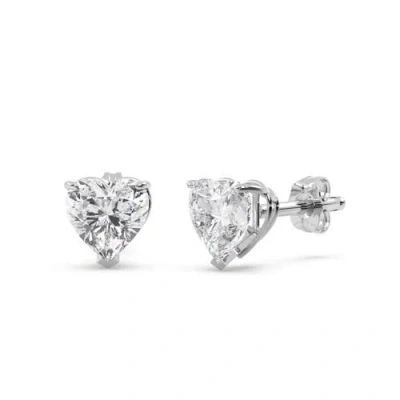 Allurez Heart-cut Lab Diamond Stud Earrings 14k 2.0ct In Silver