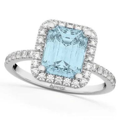 Allurez Lab Aquamarine & Lab Diamond Engagement Ring 14k In Blue