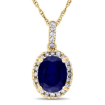 Allurez Lab Blue Sapphire & Halo Diamond Pendant Necklace 14k In Green