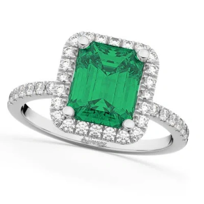 Allurez Lab Emerald & Lab Diamond Engagement Ring 14k In Green