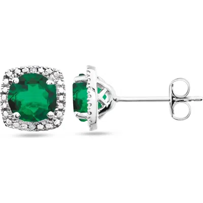 Allurez Lab Grown Ruby & Natural Diamond Stud Earrings Sterling Silver In Green