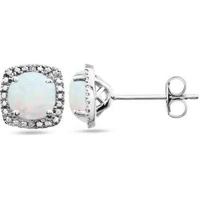 Allurez Lab Grown Ruby & Natural Diamond Stud Earrings Sterling Silver In Transparent