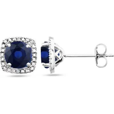 Allurez Lab Grown White Opal & Natural Diamond Stud Earrings Sterling Silver In Blue