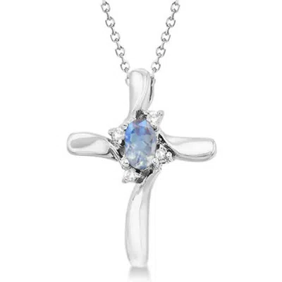 Allurez Moonstone & Diamond Cross Pendant Necklace 14k 0.50ct In White Gold