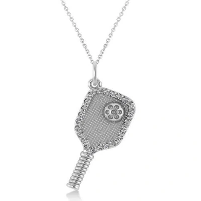 Allurez Natural Diamond Pickleball Paddle Pendant Necklace 14k In Silver
