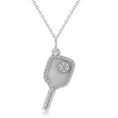 Allurez Natural Diamond Pickleball Paddle Pendant Necklace 14k In Silver