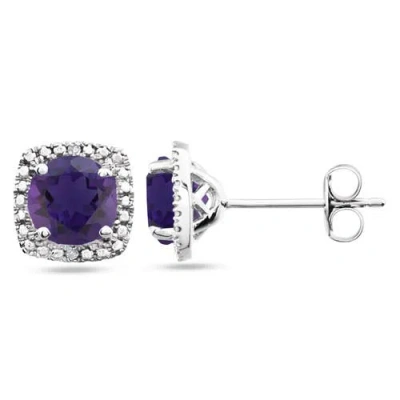Allurez Natural Gemstone & Diamond Stud Earrings Sterling Silver In Metallic