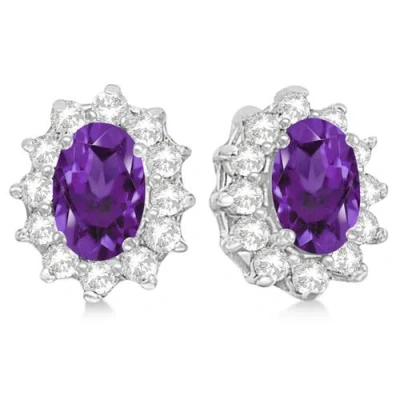 Allurez Oval Amethyst & Diamond Accented Earrings 14k In 2.05ct/white Gold