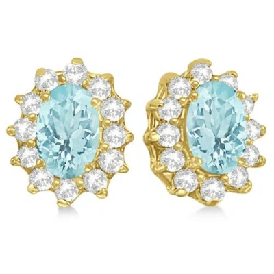 Allurez Oval Aquamarine & Diamond Accented Earrings 14k In Blue