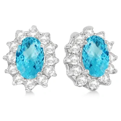 Allurez Oval Blue Topaz & Diamond Accented Earrings 14k In 2.05ct/white Gold