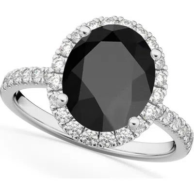 Allurez Oval Cut Halo Black Onyx & Diamond Engagement Ring 14k