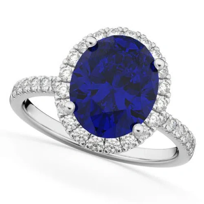 Allurez Oval Cut Halo Blue Sapphire & Diamond Engagement Ring 14k