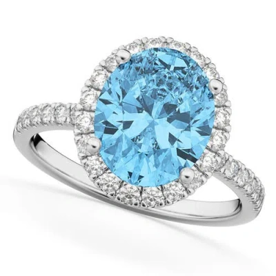 Allurez Oval Cut Halo Blue Topaz & Diamond Engagement Ring 14k In White