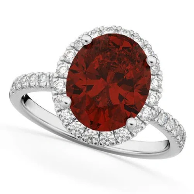Allurez Oval Cut Halo Garnet & Diamond Engagement Ring 14k In White
