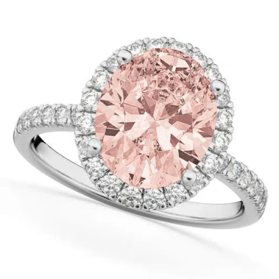 Allurez Oval Cut Halo Morganite & Diamond Engagement Ring 14k White Gold 2.81ct In Pink