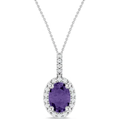 Allurez Oval Lab Amethyst & Diamond Halo Pendant Necklace 14k In Purple