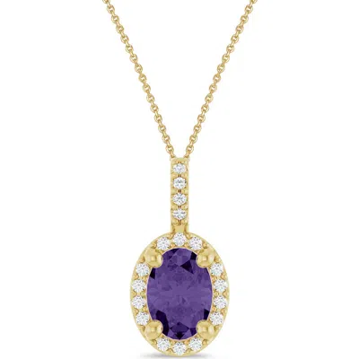 Allurez Oval Lab Amethyst & Diamond Halo Pendant Necklace 14k In Purple
