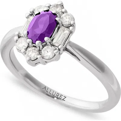 Allurez Oval Lab Amethyst & Diamond Halo Ring 14k In Purple