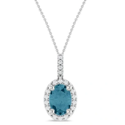Allurez Oval Lab Aquamarine & Diamond Halo Pendant Necklace 14k In Blue