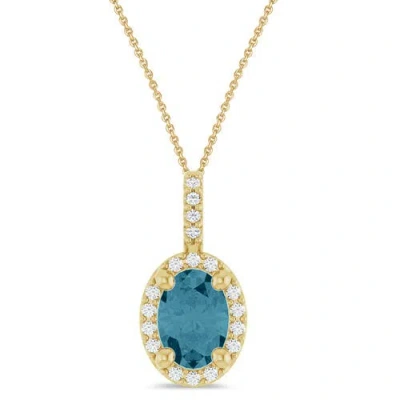 Allurez Oval Lab Aquamarine & Diamond Halo Pendant Necklace 14k In Blue