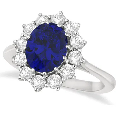 Allurez Oval Lab Blue Sapphire & Diamond Accented Ring 14k In Transparent