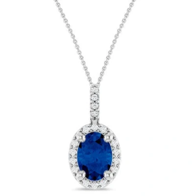 Allurez Oval Lab Blue Sapphire & Diamond Halo Pendant Necklace 14k