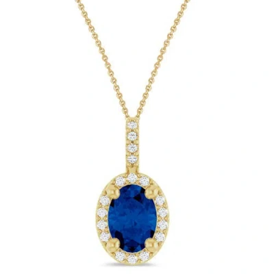 Allurez Oval Lab Blue Sapphire & Diamond Halo Pendant Necklace 14k