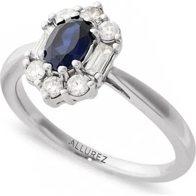 Allurez Oval Lab Blue Sapphire & Diamond Halo Ring 14k