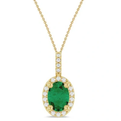 Allurez Oval Lab Emerald & Diamond Halo Pendant Necklace 14k In Multi