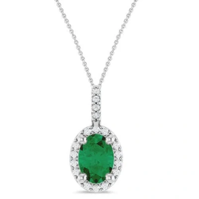 Allurez Oval Lab Emerald & Diamond Halo Pendant Necklace 14k In Multi