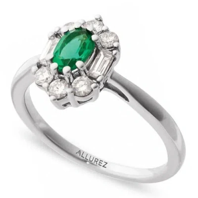 Allurez Oval Lab Emerald & Diamond Halo Ring 14k 0.95ct In Metallic