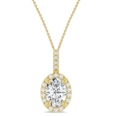 Allurez Oval Lab Moissanite & Diamond Halo Pendant Necklace 14k In Gold
