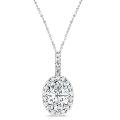 Allurez Oval Lab Moissanite & Diamond Halo Pendant Necklace 14k In Metallic