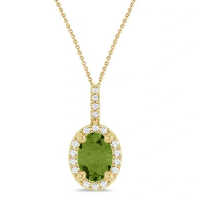Allurez Oval Lab Peridot & Diamond Halo Pendant Necklace 14k In Green