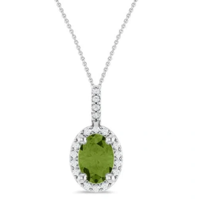 Allurez Oval Lab Peridot & Diamond Halo Pendant Necklace 14k In Green