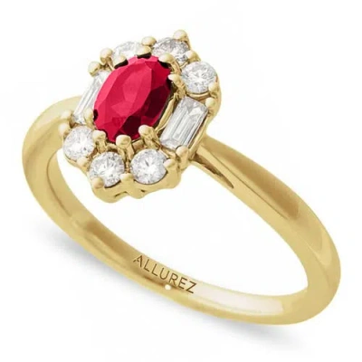 Allurez Oval Lab Ruby & Diamond Halo Ring 14k In Transparent